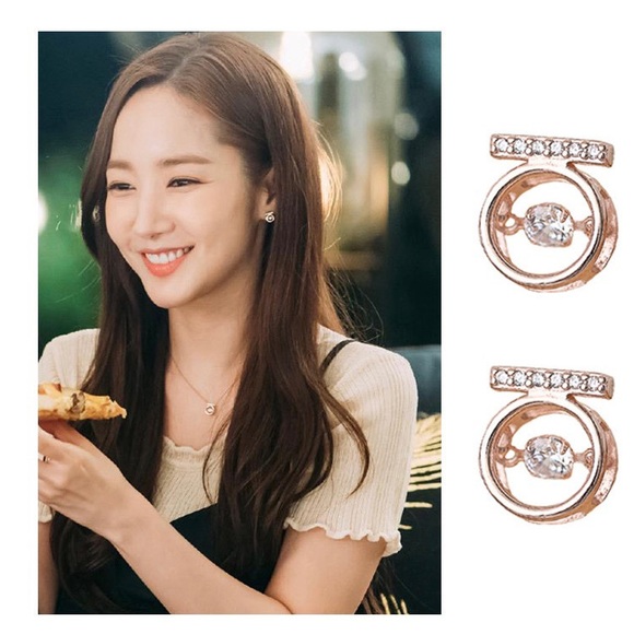 Sterling silver Rose Gold Zircon Geometric Round Studs - Picture 3 of 7